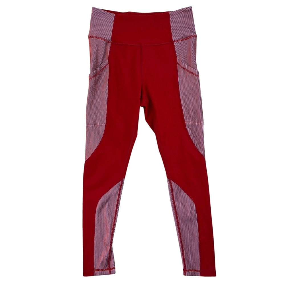 FP Movement Red Colorblock Leggings L Crop Pocket‎ High Rise Athletic Yoga Run